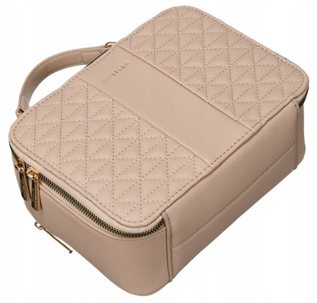 Mała torebka kuferek - beżowa listonoszka z rączką