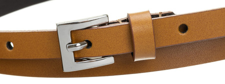 Cienki pasek damski do sukienki. Skórzany, CAMEL