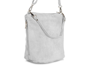 Jasna szara torebka damska zamszowa listonoszka na ramię
