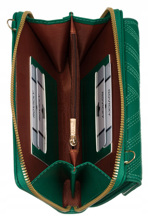 Zielona torebka na telefon - mini listonoszka z portfelem