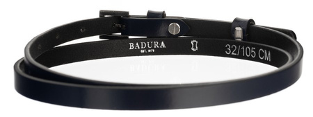 Cienki pasek damski do sukienki, granatowy. Skóra naturalna