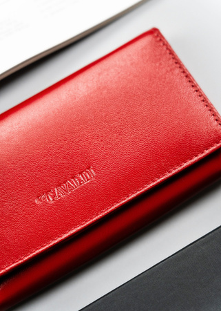 Skórzany portfel damski czerwony duży poziomy na zatrzask