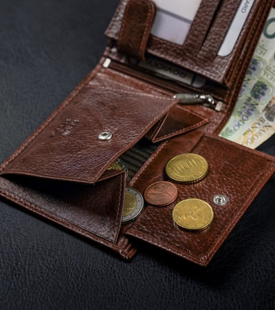 Klasyczny portfel męski poziomy z naturalnej skóry z technologią RFID— Rovicky