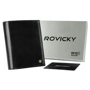 Elegancki skórzany portfel męski. Czarny. Ochrona RFID