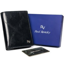 Pionowy portfel męski bez zapięcia z błyszczącej skóry naturalnej — Rovicky