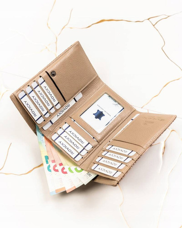 Skórzany portfel damski na bigiel i zatrzask — Lorenti