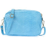 Błękitna torebka damska mała skórzana listonoszka kuferek croco