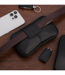 Saszetka męska na pasek - etui skórzane na klucze i telefon. Czarny