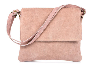 Włoska różowa torebka zamszowa listonoszka z klapą