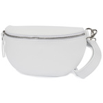 Biała saszetka skórzana damska nerka z paskiem