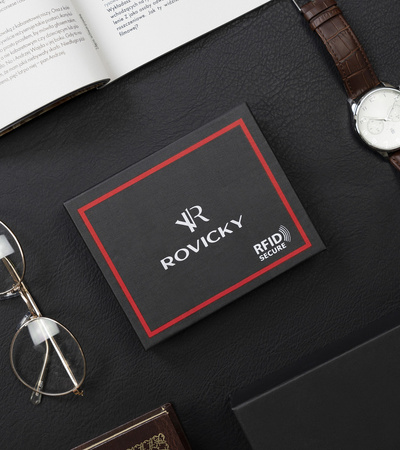 Pionowy czarny skórzany portfel męski Rovicky