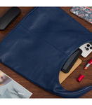 Duża Granatowa Torebka Skórzana Worek