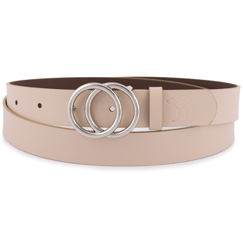 Beżowy pasek damski skórzany ze srebrną okrągłą klamrą