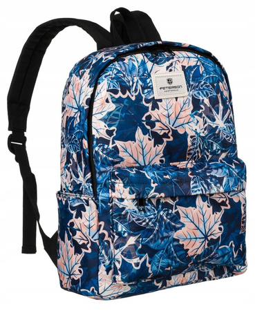 Kolorowy Plecak Duży A4 z kieszeniami. Niebieskie liście