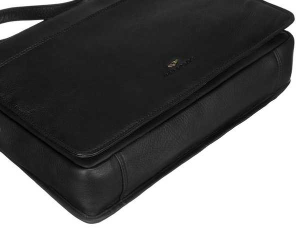 Elegancka czarna torba na laptopa 15" ze skóry naturalnej. A4