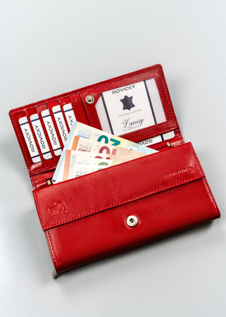 Skórzany portfel damski czerwony duży poziomy na zatrzask