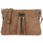 Taupe mała torebka damska zamszowa, suwak