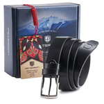 Pasek męski skórzany do garnituru lub jeansów. Czarny