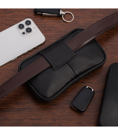 Saszetka męska na pasek - etui skórzane na klucze i telefon. Czarny