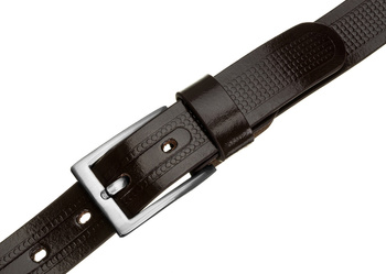 Pasek skórzany męski do garnituru z klamrą klasyczną. Brązowy