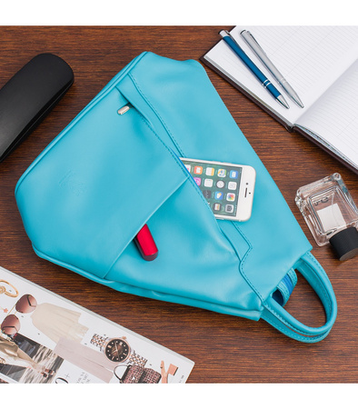 Niebieski damski plecak skórzany morski turkus miejski. Włoska skóra