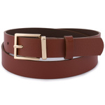 Brązowy pasek damski skórzany. Złota klamra. 95 cm.