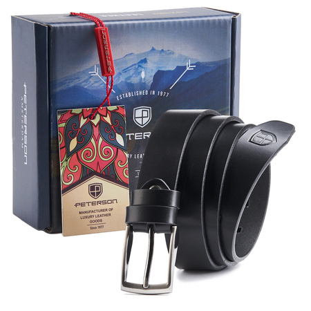 Pasek męski skórzany do garnituru lub jeansów. Czarny