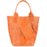 Pomarańczowa torebka skórzana duża croco - worek