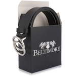 Czarny pasek damski skórzany ze srebrną okrągłą klamrą