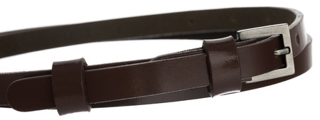 Cienki pasek damski do sukienki, brązowy. Skóra naturalna