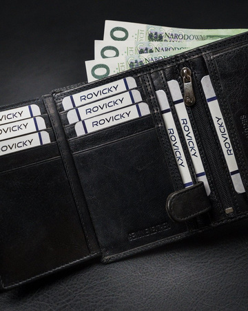 Rozbudowany, pionowy portfel męski bez zapięcia ze skóry naturalnej — Rovicky