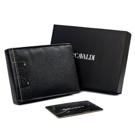 Duży, skórzany portfel męski poziomy bez zapięcia, ochrona RFID - Cavaldi