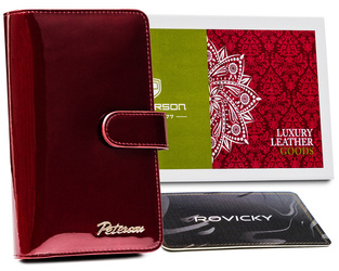 Czerwony portfel damski Duży Skórzany na karty RFID