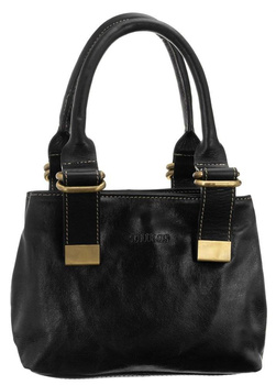 Trzykomorowa czarna torebka kuferek skóra licowa