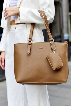 Shopperka damska ze skóry ekologicznej z dodatkową portmonetką beż brąz