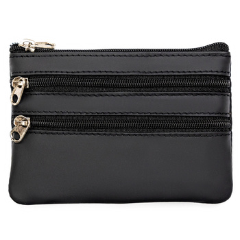 Skórzane etui na klucze Czarna kluczówka saszetka z kieszonkami.