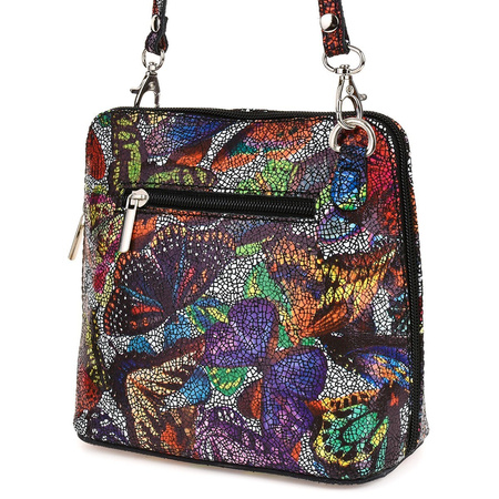 Mała kolorowa torebka damska listonoszka skórzana w motyle