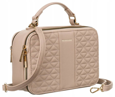 Mała torebka kuferek - beżowa listonoszka z rączką