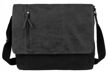 Duża torba męska do pracy z miejscem na laptopa CZARNA. A4.