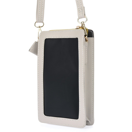 Szara torebka na telefon - mini listonoszka z ekoskóry