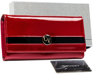 Podłużny portfel damski z lakierowanej skóry bydlęcej — Cavaldi