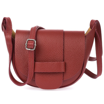 Bordowa skórzana torebka listonoszka podkowa