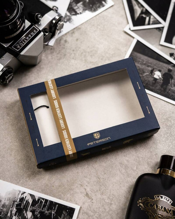 Zestaw prezentowy męski: skórzany, czarny portfel i skórzany brelok