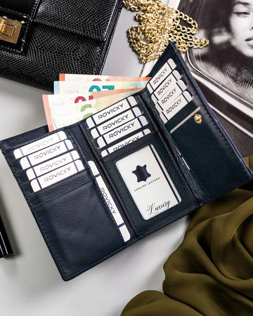 Portfel damski niebieski lakierowany. Skóra naturalna. RFID