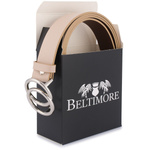 Beżowy pasek damski skórzany ze srebrną okrągłą klamrą