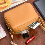 Mała torebka damska na ramię - skóra musztardowa