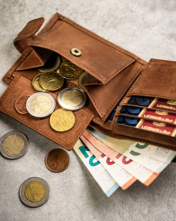 Zestaw prezentowy męski: skórzany portfel i brelok - jasny brąz