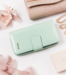 Skózany portfel damski DUŻY NIEBIESKI PIONOWY