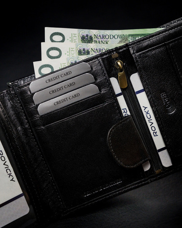 Portfel męski z naturalnej skóry licowej z przegródką na zdjęcie — Rovicky