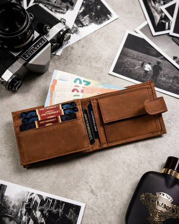 Zestaw prezentowy męski: skórzany portfel i brelok - jasny brąz